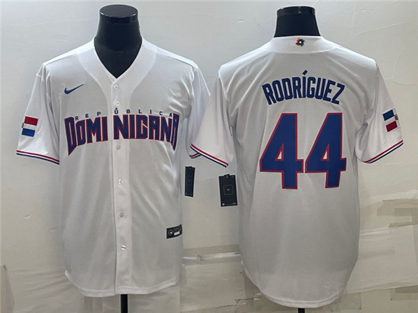 Men's Dominican Republic Baseball #44 Julio Rodríguez 2023 White World Baseball Classic Stitched Jersey